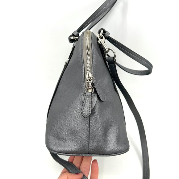 COACH Gray Metallic Peyton Saffiano Leather Domed Satchel Shoulder Handbag Purse - Picture 7 of 13